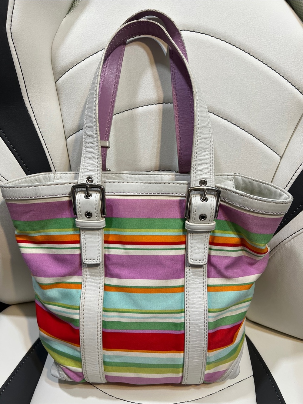 Coach Hampton Multi Striped Tote - Picture 3 of 17